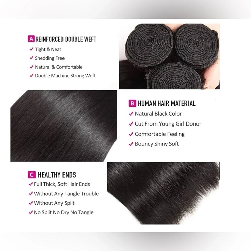 Human hair Blend 18 & 20 inches Black Straight Bundles - Weave / Weft